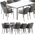 Modern Outdoor Wicker Dining Table and Chair Set with Comfortable Cushions 3d model