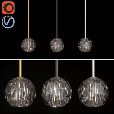 Elegant Modern Crystal Pendant Lights With Spherical Cut Design And Metal Rods 3d model
