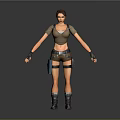 Game Movie Character Female Adventurer Brown Crop Top Shorts Utility Belt Wrist Guards Combat Boots