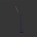 Tall Blue And Red Construction Crane Isolated On Gray Background