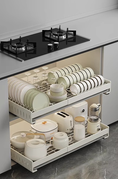 Organized Kitchenware Drawer Storage with Dishes Bowls Cups and Cooking Tools 3d model Organized Kitchenware Drawer Storage with Dishes Bowls Cups and Cooking Tools 3d model