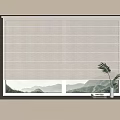 Beige Linen Roman Shade Curtain For Window With Potted Plant And Natural View