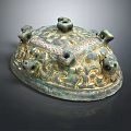 Ancient Bronze Cover With Intricate Ornate Patterns And Protruding Decorative Knobs 3d model