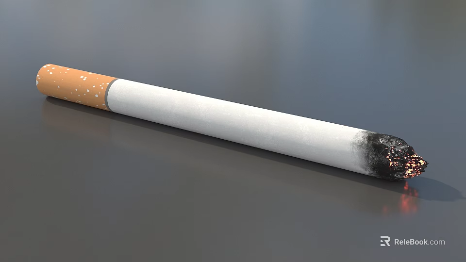 Cigarette With Orange Filter White Body And Black Burned End On Smooth Surface 3d model 