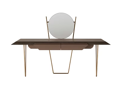 Modern Dressing Table With Round Mirror Dark Countertop And Metal Legs 3d model