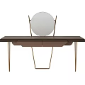 Modern Dressing Table With Round Mirror Dark Countertop And Metal Legs