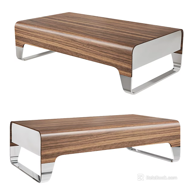 Modern Wooden Coffee Table With Sleek Metal Frame And Rectangular Design 3d model
