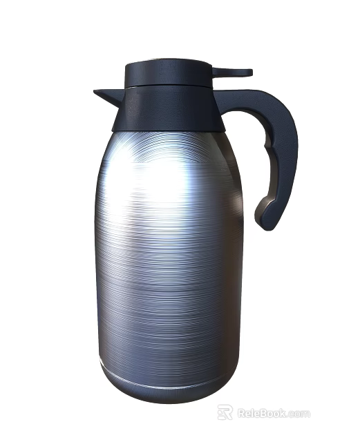 Stainless Steel Kitchen Thermos With Black Lid Handle And Brushed Finish Design 3d model 