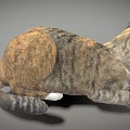 Striped Brown and Black Cat Lying on Gray Background with Bright Eyes