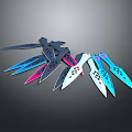 Colorful Throwing Knives With Blue Pink White Blades And Hollow Out Patterns