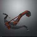 Red And Silver Decorative Crossbow With Ornate Metal Frame And Shiny Finish