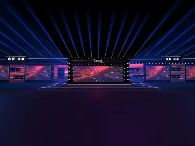 Modern Stage Design With Purple Blue Lighting And LED Screen Background 3d model