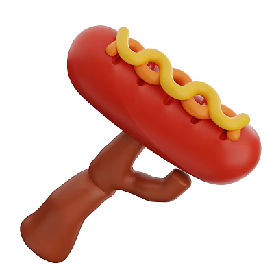 Red Hot Dog with Yellow Mustard and Orange Ketchup Being Held by a Brown Hand 3d model