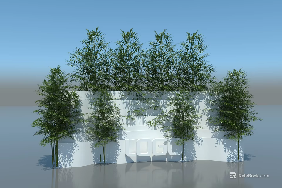 Scenic Photo Spot With Lush Bamboo Trees White Wall And Logo 3d model 