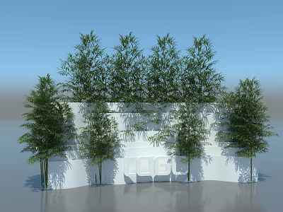 Scenic Photo Spot With Lush Bamboo Trees White Wall And Logo 3d model