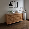 Minimalist Modern Wooden Dresser With Decorative Vases Green Plant Plate And Wall Art