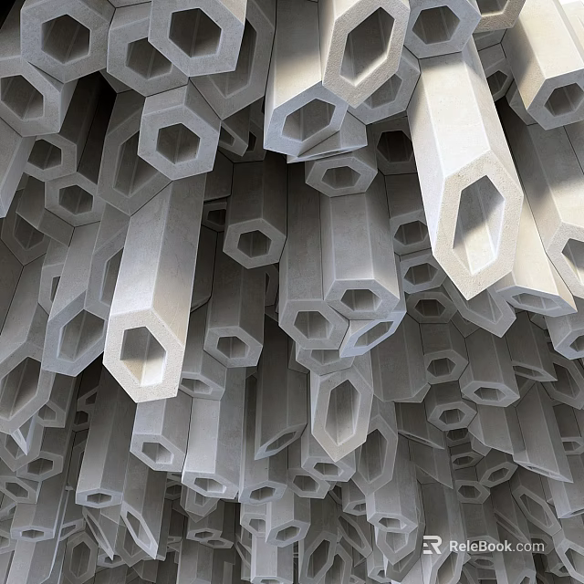 Modern Ceiling Design Featuring Hexagonal Geometric Modules And Concrete Like Texture 3d model 