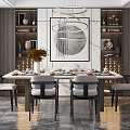 Elegant Luxury Restaurant Interior With Dining Table Chairs Decorative Painting And Vase