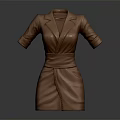 Brown Leather Dress With Lapel Collar Short Sleeves Belted Waist Fitted Style