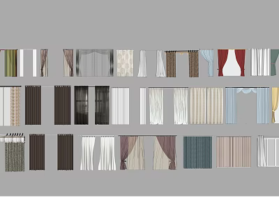 Various Curtain Styles With Different Colors Materials And Patterns For Home Decor 3d model