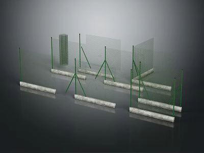 Green Mesh Fence Structure With White Base And Multiple Arrangement Design 3d model