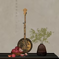 Traditional Pipa Musical Instrument With Painting Tools And Decorative Elements