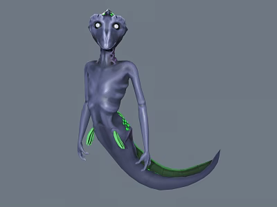 Aquatic Humanoid Creature With Purple Body Green Glowing Accents And Long Tail 3d model