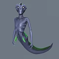 Aquatic Humanoid Creature With Purple Body Green Glowing Accents And Long Tail