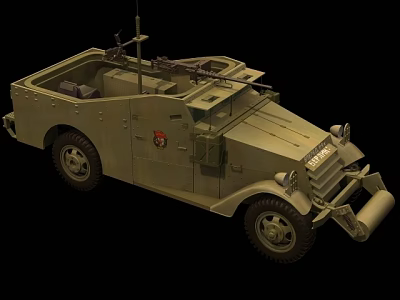 Military Green Armored Vehicle Featuring Open Top Compartment Mounted Machine Gun Emblem Vintage Military Style 3d model