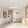 Bright Healthcare Clinic Examination Room With White Coated Professional Wooden Cabinets And Mirror Sink