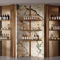 Luxury Wine Cabinet With Golden Frame Marble Panel And Layered Shelves Holding Wine Bottles