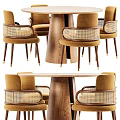 Elegant Modern Wooden Dining Table Set With Rattan Chairs And Brown Seats