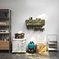 Workshop Tool Storage Setup With Wall Mounted Organizer Drawers Hanging Tools Shelves And Toolbox 3d model