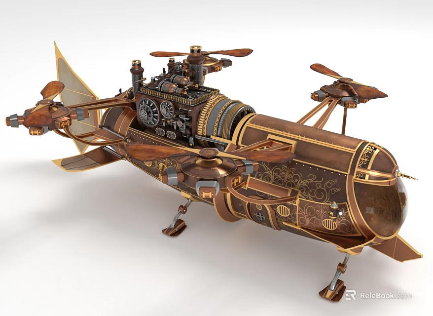 Steampunk Cosmic Spacecraft With Intricate Mechanical Design Brass Propellers And Decorative Elements 3d model 