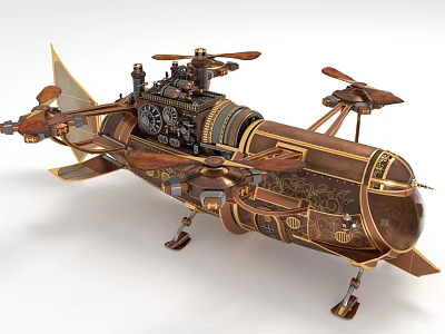Steampunk Cosmic Spacecraft With Intricate Mechanical Design Brass Propellers And Decorative Elements 3d model