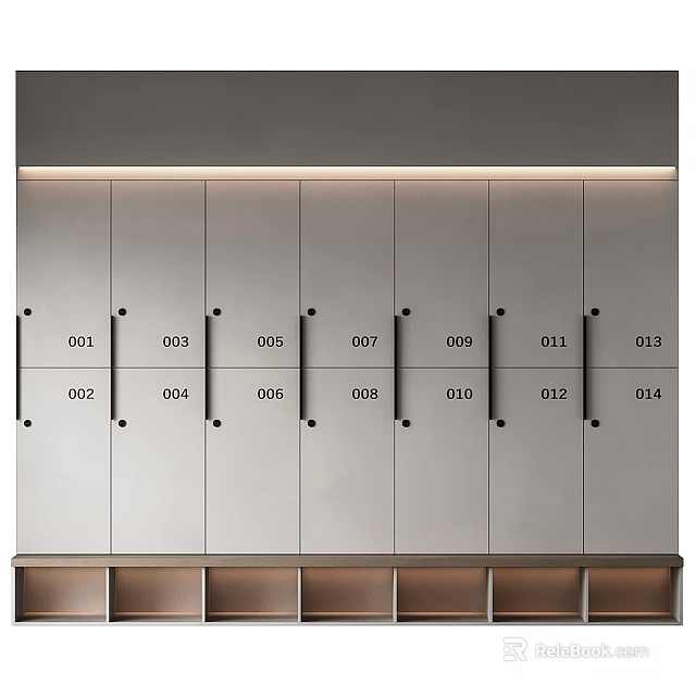 Neatly Arranged Numbered Lockers In Gray Metal Storage Rows With Labels 3d model 