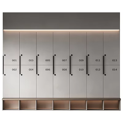 Neatly Arranged Numbered Lockers In Gray Metal Storage Rows With Labels 3d model