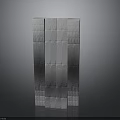 Geometric Metal Structure With Textured Surface And Stacked Blocks Against Gray Background