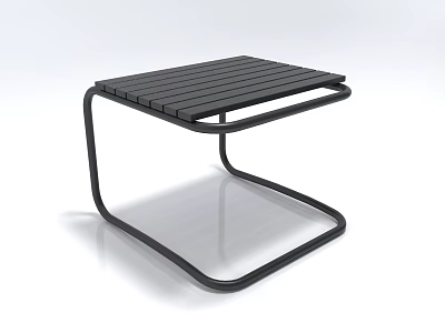 Modern Minimalist Stool With Black Metal Frame And Square Slatted Seat Structure 3d model