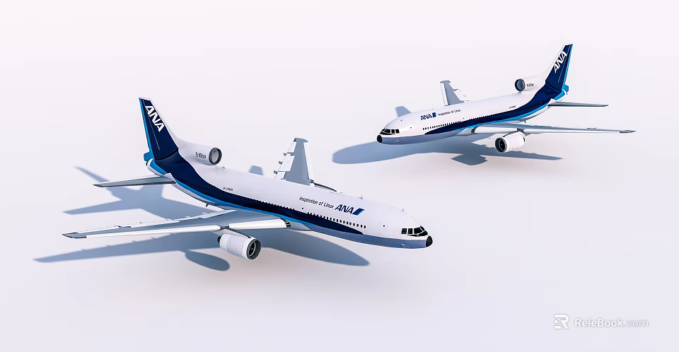 Two ANA Airlines Commercial Passenger Aircraft In White And Blue Livery 3d model 