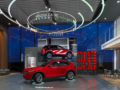 Modern Mazda CX-30 Showroom With Red Car Display Glass Walls And 30 Illuminated Design 3d model