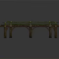 Rustic Wooden Bridge Structure With Planked Deck Green Railings And Supporting Posts