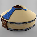 Traditional Yurt With Circular Structure Beige Body Blue Patterns And Wooden Carved Door