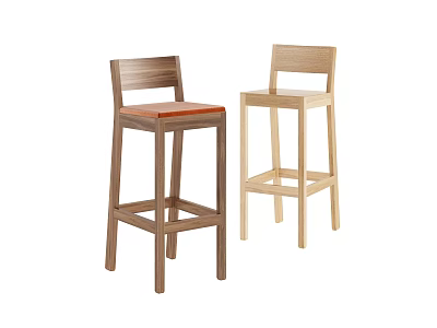 Two Wooden Bar Stools With Simple Design Wooden Backrest And Seat In Different Color Tones 3d model