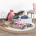 Cute Children's Dolls Including Ballerina Pink Plush And Zebra Striped Toys On Round Play Rug