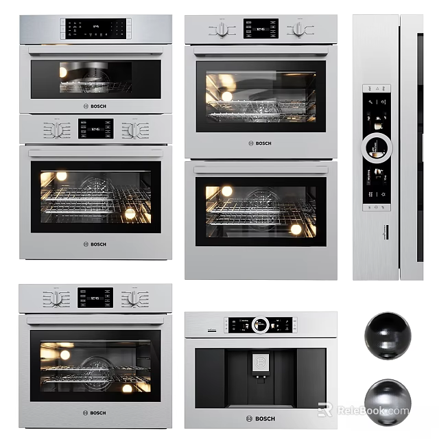 Modern Built In Kitchen Appliances Including Ovens Coffee Machines And Wine Coolers 3d model 