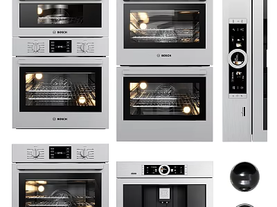 Modern Built In Kitchen Appliances Including Ovens Coffee Machines And Wine Coolers 3d model