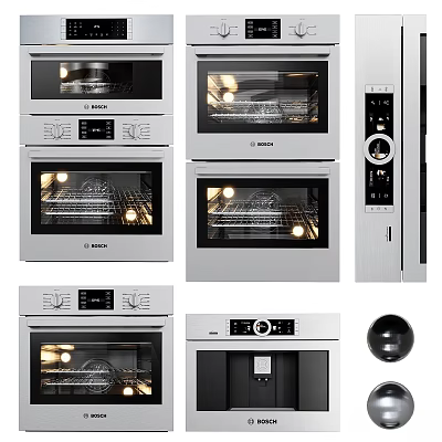 Modern Built In Kitchen Appliances Including Ovens Coffee Machines And Wine Coolers 3d model