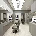 Stylish Minimalist Hair Salon Interior Design With Comfortable Styling Chairs Large Mirrors And Storage Cabinets