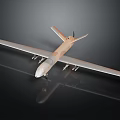 Long Winged Unmanned Military Aircraft With Camouflage Paint And Weapon Pods On Dark Reflective Background